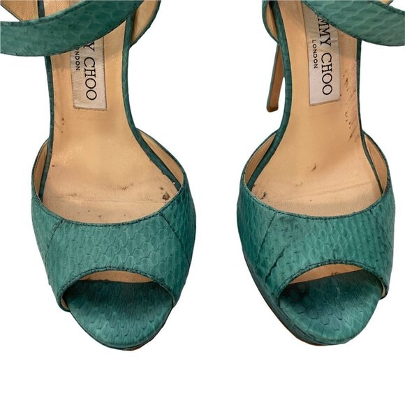 Jimmy Choo Linda Leather Green Python Snake Platform Sandals Ankle Strap 38 (8) - Picture 2 of 12